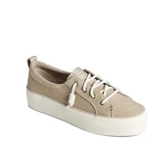 Sperry Womans Crest Vibe Platform Beige Slip-On Sneakers No Laces